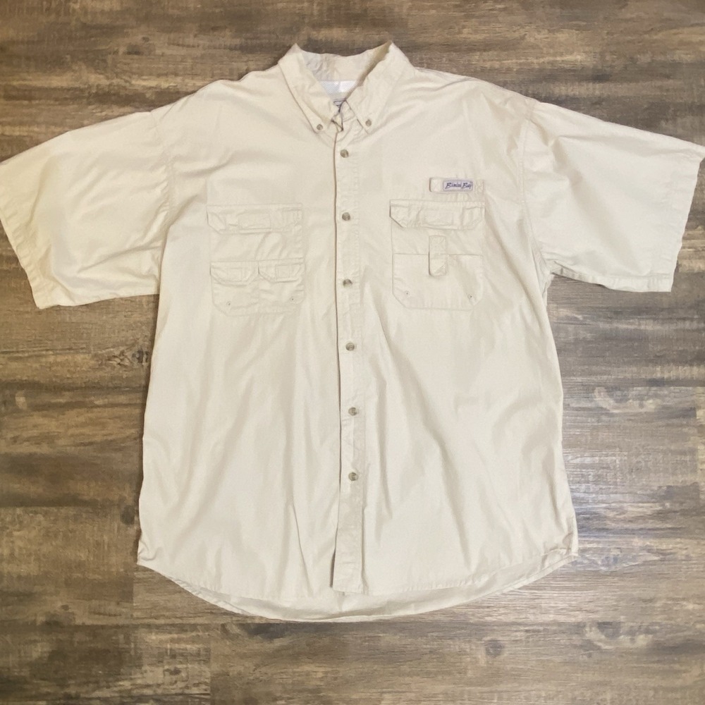 Bimini Bay Shirt Men's XXL 2X Fishing Vented Tan Short Sleeves Button Up Khaki‎
